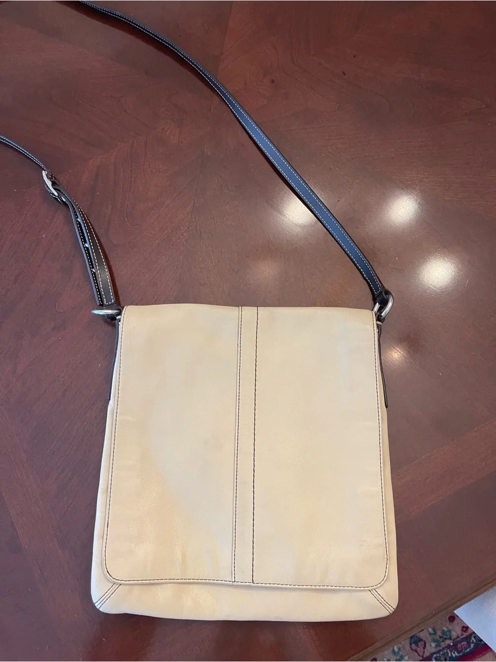 Coach Cream Leather Messenger Bag with Dark Brown Strap